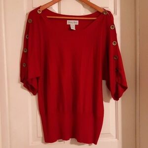 Fashion Ave Red sweater button sleeves great fit